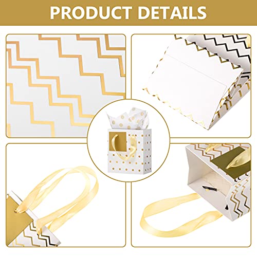 Tenare 12 Pcs Small Gift Bags Mini Metallic Paper Bag Bulk Tiny with Handle Tissue Paper for Wrap Christmas Thanksgiving Halloween Birthday Party Favor Supply(4 x 2.75 x 4.5 Inch,White Gold) - Image 3