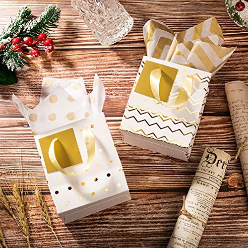 Tenare 12 Pcs Small Gift Bags Mini Metallic Paper Bag Bulk Tiny with Handle Tissue Paper for Wrap Christmas Thanksgiving Halloween Birthday Party Favor Supply(4 x 2.75 x 4.5 Inch,White Gold) - Image 5