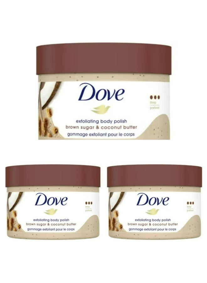 دوف مقشر للجسم بزبدة جوز الهند والسكر البني لبشرة ناعمة كالحرير، يقشر البشرة ويعيد العناصر الغذائية الطبيعية للبشرة، 298 جرام، 3 قطع