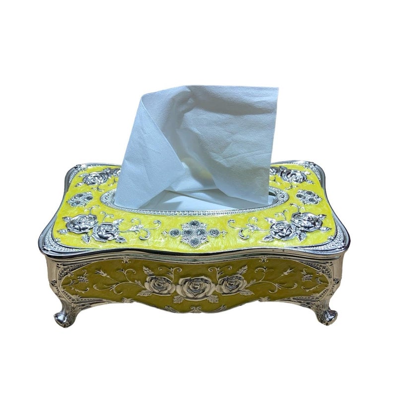 MERISH European Style Heavy Stainless Steel Tissue Box Luxurious Rose Napkin Cover- Elegant Design Tissue Holders Paper Holder Napkin Holder for Home Toilet Bath Home Decoration (Yellow) - Image 2