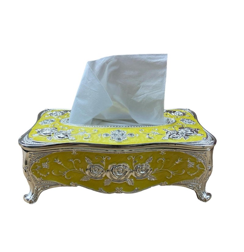 MERISH European Style Heavy Stainless Steel Tissue Box Luxurious Rose Napkin Cover- Elegant Design Tissue Holders Paper Holder Napkin Holder for Home Toilet Bath Home Decoration (Yellow) - Image 4