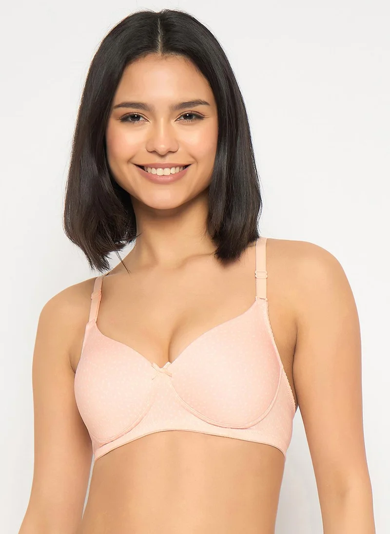 كلوفيا Clovia Padded Non-Wired Full Coverage Printed Multiway T-shirt Bra in Peach Colour