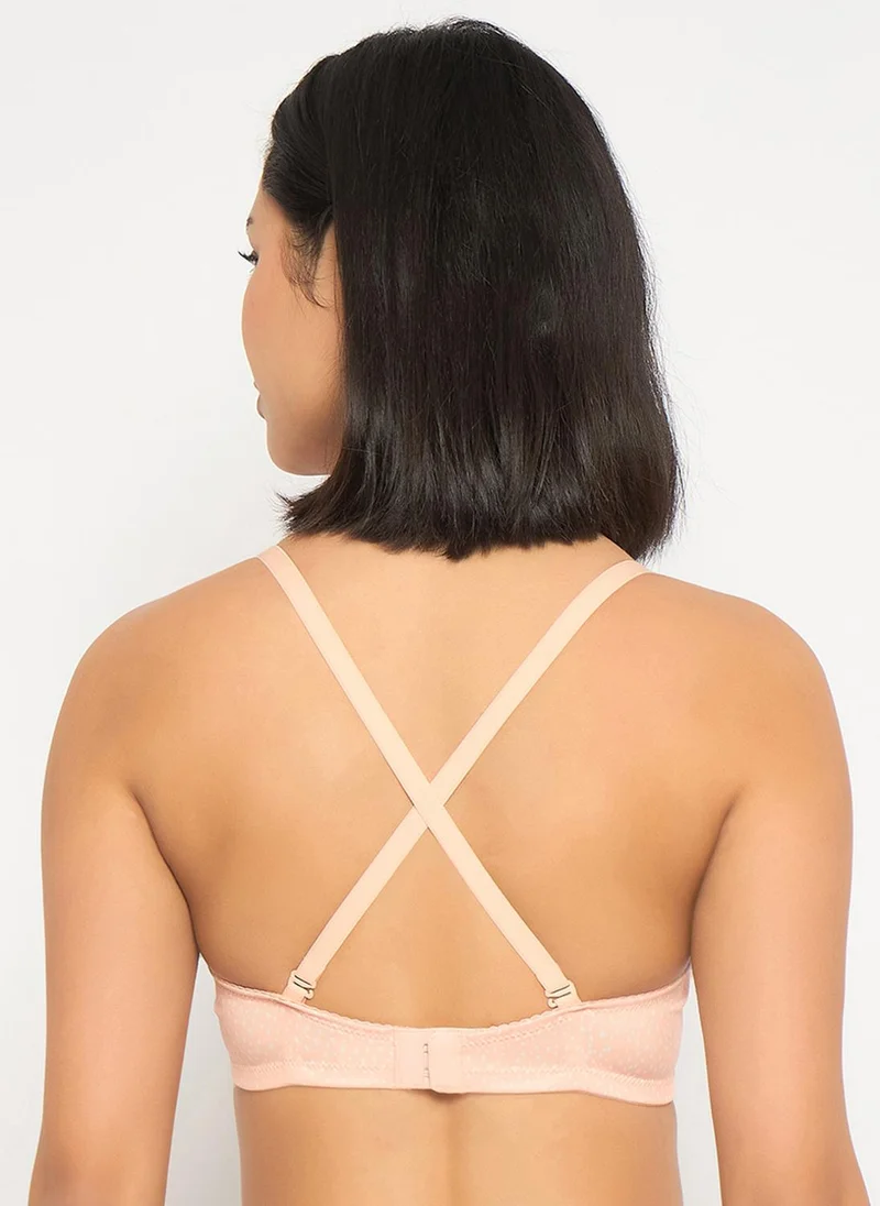 Clovia Clovia Padded Non-Wired Full Coverage Printed Multiway T-shirt Bra in Peach Colour