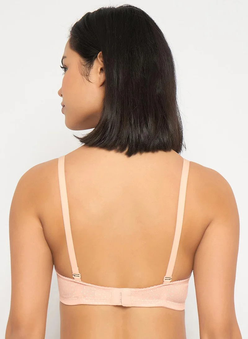 Clovia Clovia Padded Non-Wired Full Coverage Printed Multiway T-shirt Bra in Peach Colour