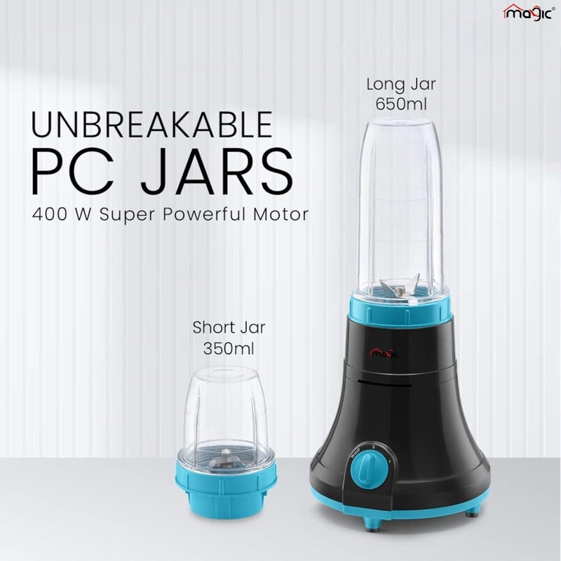 Magic Easy Mix Nutri 2 Jar Mixer Grinder Powerful 400 Watt Motor Long Lasting Shock Proof Abs Body Heavy Duty Motor With Nano Grinding Technology 1 year warranty