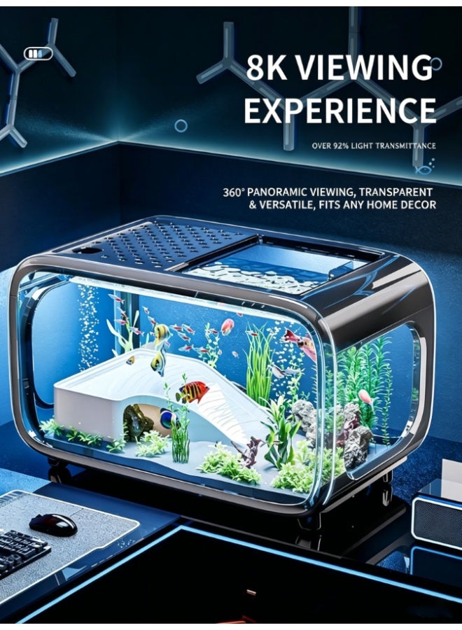 CityRiya-Long Self-Circulating Ecosystem Fish Tank, Ultra Clear Large View Desktop Aquarium, Modern Black Frame Mini Fish Tank for Bedroom Living Room Office, Decorative Ecological Aquarium for Tropical Ornamental Fish (M-ZY-067) - Image 2