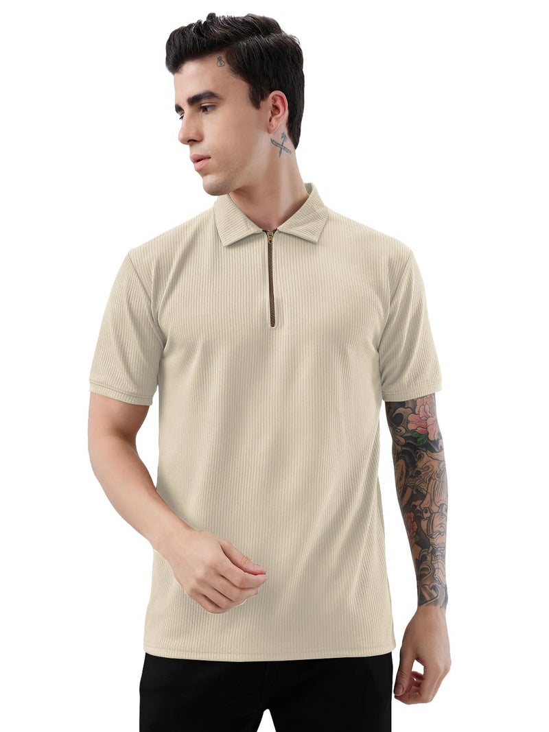 KAJARU Men's Polo T-Shirt Polyester Fabric Casual & Sportswear Off White - Image 1