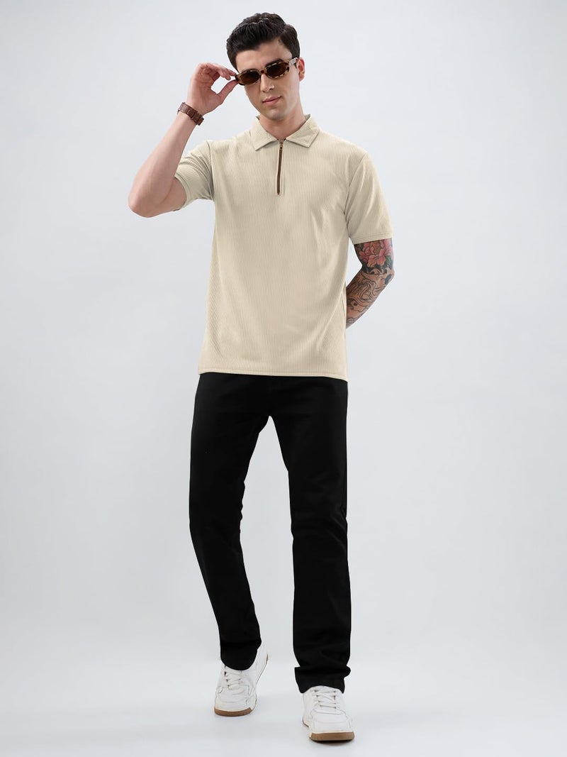 KAJARU Men's Polo T-Shirt Polyester Fabric Casual & Sportswear Off White - Image 5
