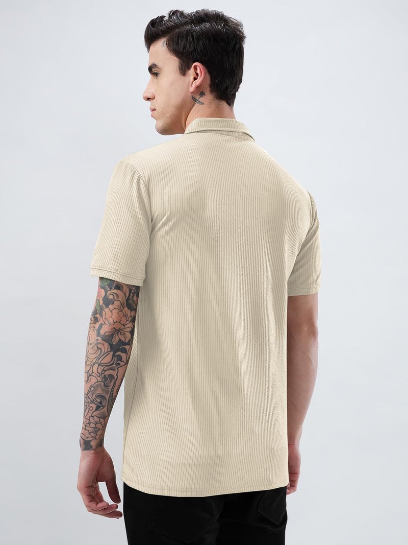 KAJARU Men's Polo T-Shirt Polyester Fabric Casual & Sportswear Off White - Image 4