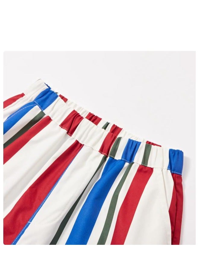 MQD Children's Pattern Short Sleeved Striped Shorts Combination Two-Piece Set - Image 3