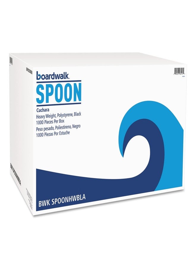 Boardwalk SPOONHWBLA Heavyweight Polystyrene Cutlery, Teaspoon, Black, 1000/Carton - Image 1