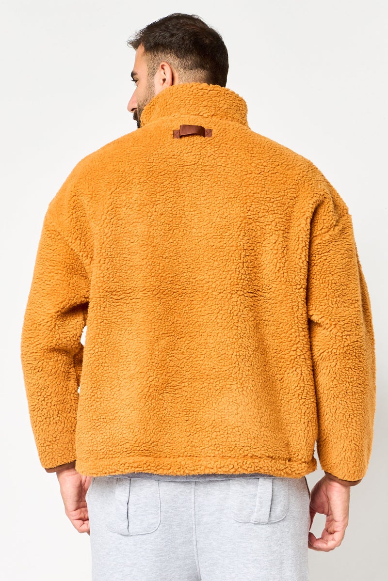 Reebok Men Sportwear Fit Embroidered Logo Faux Fur Parka Jacket, Rust - Image 4