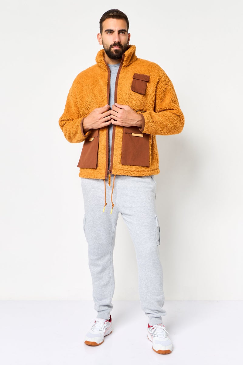 Reebok Men Sportwear Fit Embroidered Logo Faux Fur Parka Jacket, Rust - Image 2