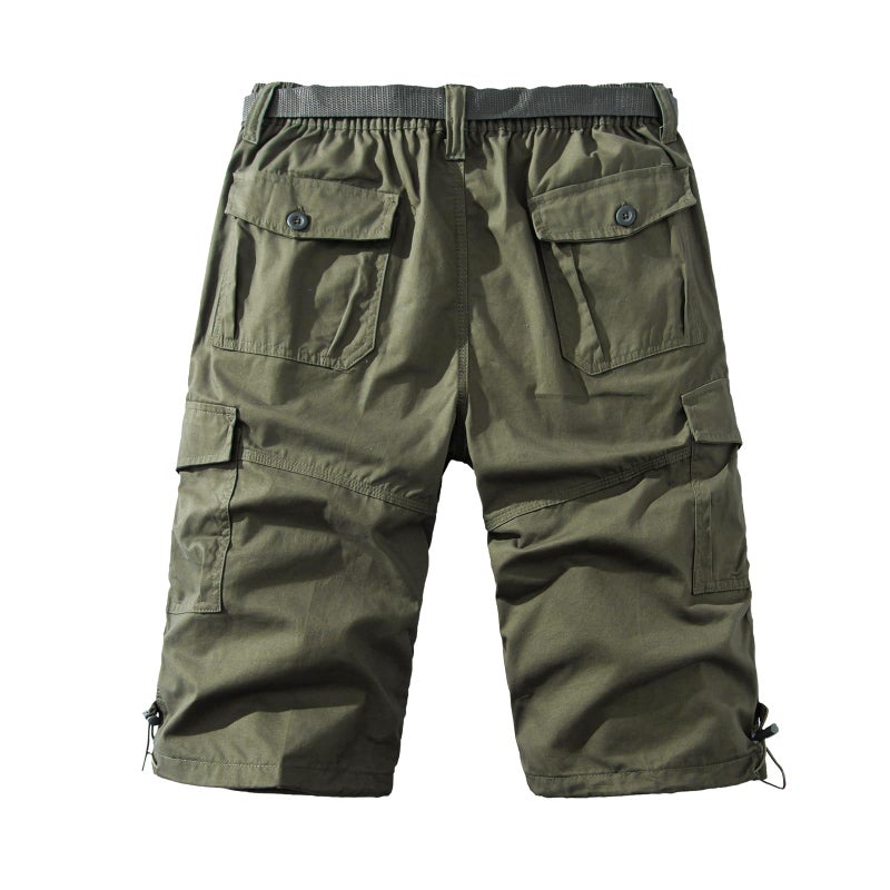 Mylldey Men's Cargo Shorts 3/4 Relaxed Fit Mens Running Shorts 7 Pockets Elastic Waist Cotton Hiking Shorts (DarkGreen, 2XL) - Image 3