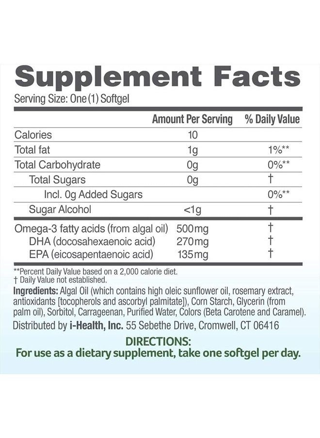 OVEGA-3 - Vegan Algae Omega-3 Daily Supplement | Supports Heart, Brain & Eye Health*| No Fishy Aftertaste | 500 mg Omega-3s | 135 mg EPA + 270 mg DHA | Fish Oil Alternative | Vegetarian Softgels 90 CT - Image 1