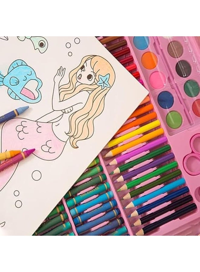 مجموعة أدوات رسم محمولة، مكونة من 86 قطعة، مع حامل ثلاثي الجوانب، وصندوق أدوات رسم مع أقلام زيتية، وأقلام تلوين، وأقلام تحديد، وفرشاة رسم، ولوحة رسم للأطفال (وردي) - Image 5