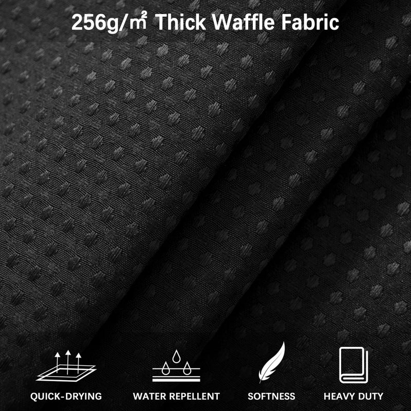 PANGSINNE Black Shower Curtain 256GSM Heavy Duty Waffle Woven Bathroom Shower Curtains, Weighted Fabric for Hotel Spa Luxury Polyester Bath Curtain with 12 Hooks, 72Wx72H - Image 2