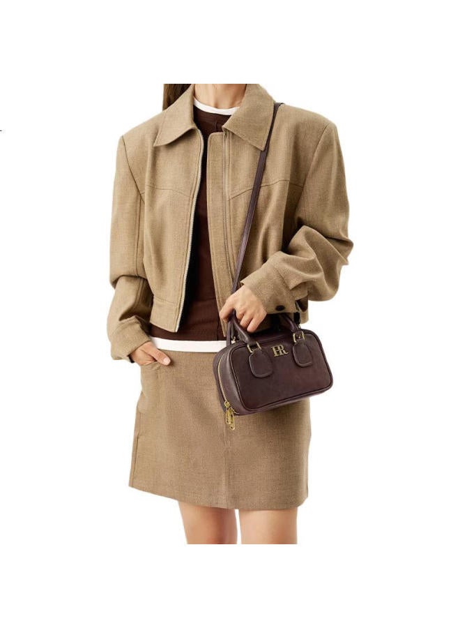 Hr Helena Women'S Bag Single Shoulder Crossbody Bag Women'S Handbag Vegetable Tanned Cowhide Boston Bag Handheld Bag Birthday Gift - Image 1