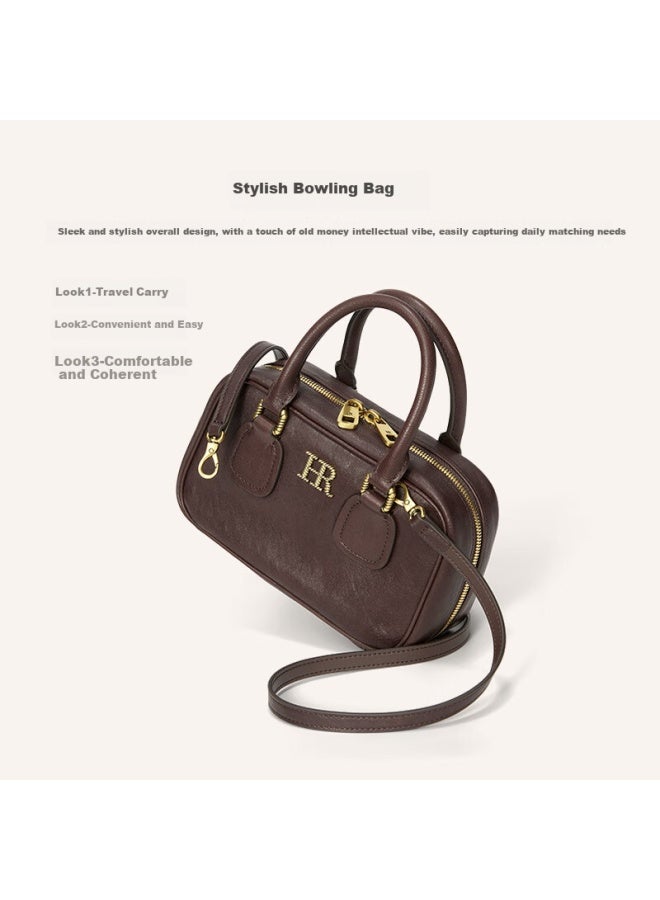 Hr Helena Women's Bag Single Shoulder Crossbody Bag Women's Handbag Vegetable Tanned Cowhide Boston Bag Handheld Bag Birthday Gift - Image 4