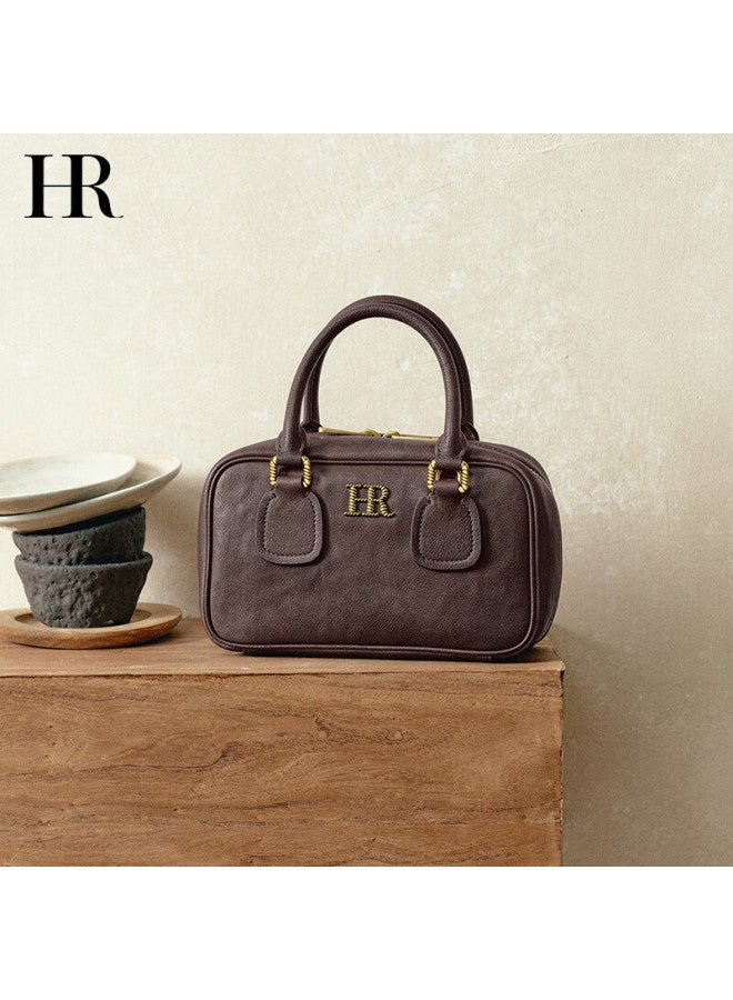 Hr Helena Women's Bag Single Shoulder Crossbody Bag Women's Handbag Vegetable Tanned Cowhide Boston Bag Handheld Bag Birthday Gift - Image 3