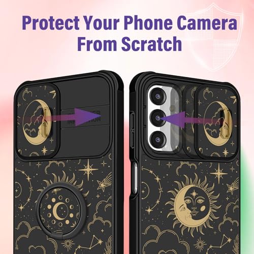 Funermei for Samsung Galaxy A16/A17 5G Phone Case - Women Girls Cute Phone Cover Girly Pretty Aesthetic Stars Sun Moon Unique Design with Camera Cover Ring Stand Funda for Galaxy A16/A17 5G Case - Image 4