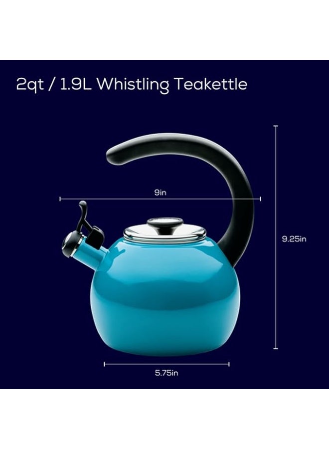 Circulon Enamel On Steel Whistling Tea Kettle | Hot Water Kettle with Heat-Resistant Phenolic Grip, 1.9 Liters | Gas stovetop and Induction Compatible, Sky Blue - Image 4