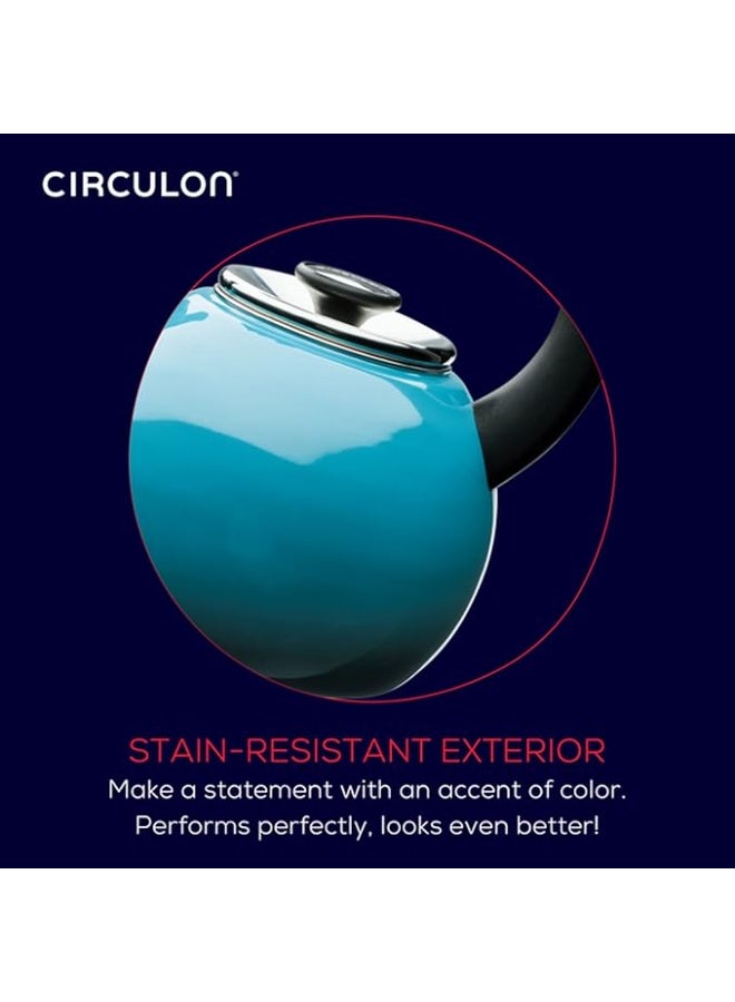 Circulon Enamel On Steel Whistling Tea Kettle | Hot Water Kettle with Heat-Resistant Phenolic Grip, 1.9 Liters | Gas stovetop and Induction Compatible, Sky Blue - Image 3