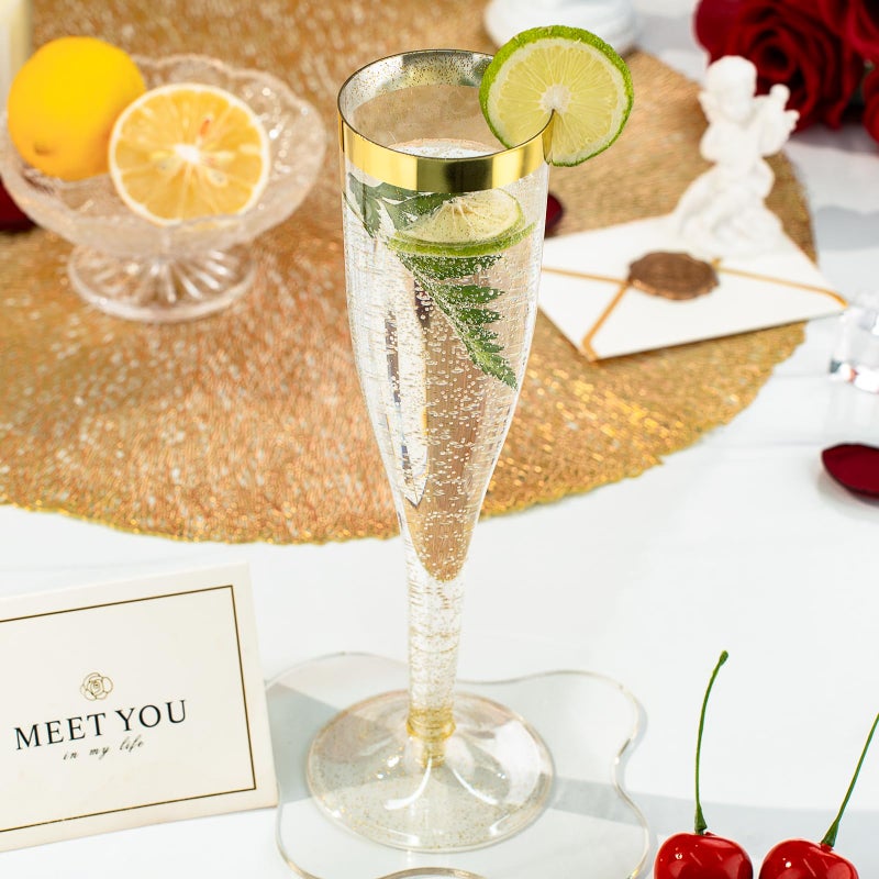 Goodluck 48 Pack 6.5 oz Plastic Gold Glitter Champagne Flutes with Gold Rim, Disposable Champagne Toasting Glasses for Wedding, Engagement, Party, Mimosa Bar - Image 3