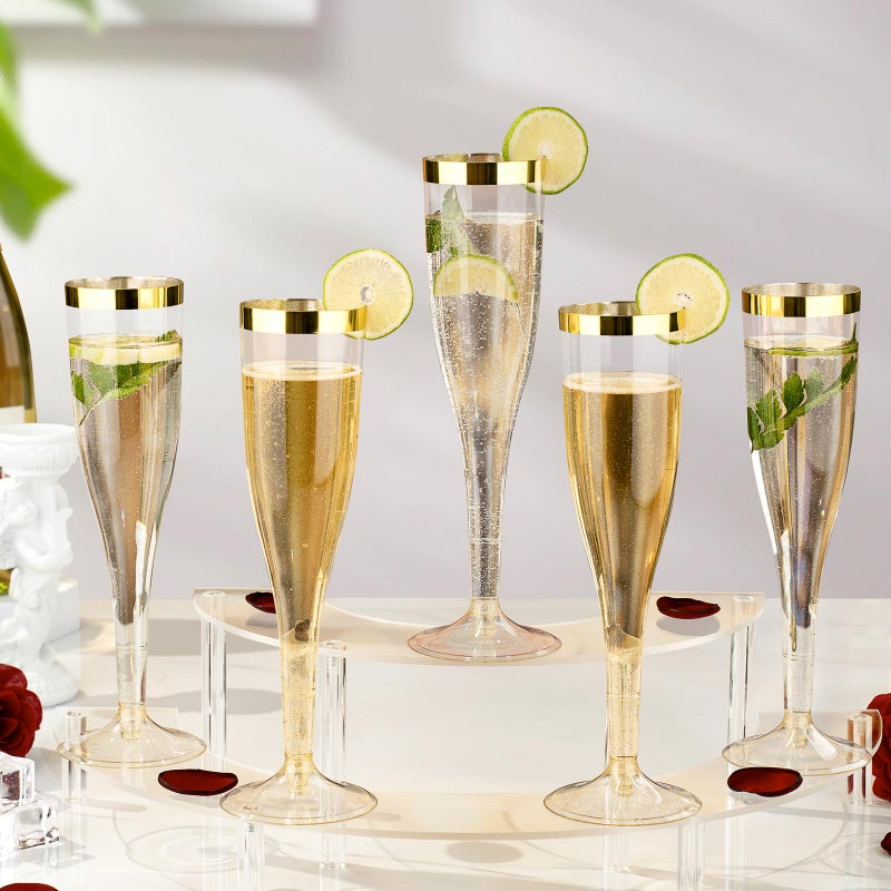 Goodluck 48 Pack 6.5 oz Plastic Gold Glitter Champagne Flutes with Gold Rim, Disposable Champagne Toasting Glasses for Wedding, Engagement, Party, Mimosa Bar - Image 4