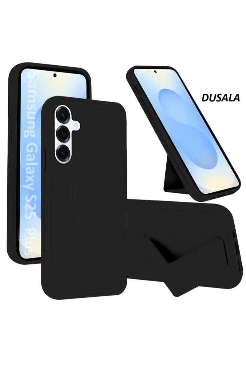 DUSALA Galaxy S25 Plus Case Cover Silicone with Stand Function Shockproof and Anti Scratch Finger Grip Case - Black-1 - Image 1