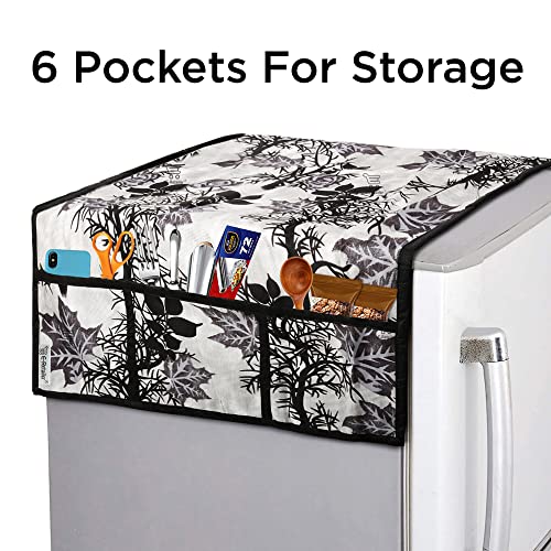 E-Retailer® Exclusive Combo Set of Appliances Cover (1 Pc. of Fridge Top Cover, 2 Pc. of Refrigerator Handle Cover and 4 Pc. Of Refrigerator Mat/Fridge Shelf Mat) ( Black, Design-Floral, Set Contains- 7 Pcs) - Image 2