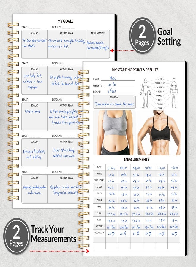 SUNEE 2026 Fitness Workout Journal Planner for Women & Men, JAN 2026 - DEC 2026 Exercise Planner, 6.4" x 8.3" Workout Calendar Journal Essentials Gift for Goals, Tracking, Gifts with PVC Plastic Cover,Black - Image 4