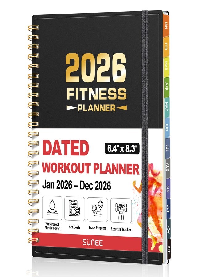 SUNEE 2026 Fitness Workout Journal Planner for Women & Men, JAN 2026 - DEC 2026 Exercise Planner, 6.4" x 8.3" Workout Calendar Journal Essentials Gift for Goals, Tracking, Gifts with PVC Plastic Cover,Black - Image 1