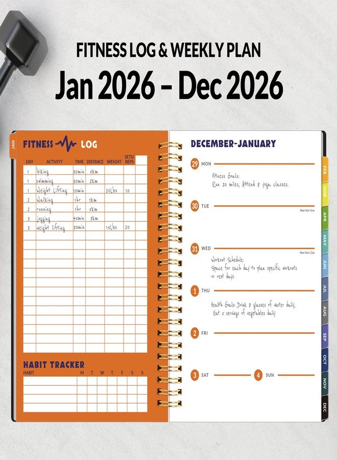 SUNEE 2026 Fitness Workout Journal Planner for Women & Men, JAN 2026 - DEC 2026 Exercise Planner, 6.4" x 8.3" Workout Calendar Journal Essentials Gift for Goals, Tracking, Gifts with PVC Plastic Cover,Black - Image 2