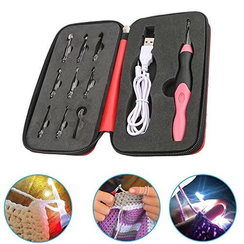 Jahyshow 9 Sizes Crochet Hook Set: Interchangeable Crochet Hooks with Light - Light Up Crochet Hooks for Stitch & Row Counter, DIY Craft Supplies,Yarn Crochet Kit for Beginners (2.5mm to 6.5mm Heads) - Image 1