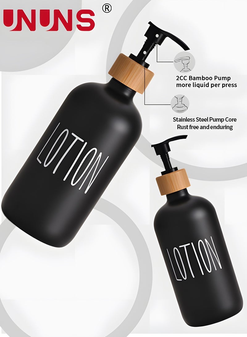 UNUNS Soap Dispenser Set,2PCS 500ml/17oz Hand Soap And Dish Soap Dispenser With Bamboo Tray,Soap Dispenser For Kitchen Sink And Bathroom(Matte Black)  - Image 4