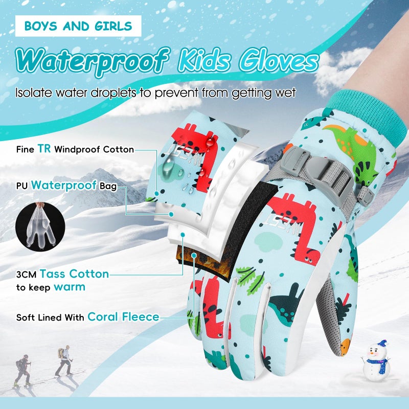 CYCLESPEED Winter Gloves for Boys Girls Kids Snow Gloves Toddler Gloves for Snowboarding,Kids Waterproof Glove for Outdoor Riding Winter Sports (Blue, Small) - Image 2