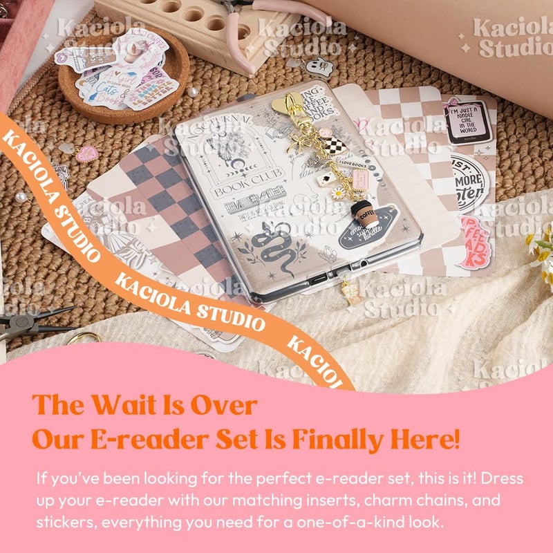 KACIOLA STUDIO 8PCS Inserts Set for E-reader, 6 Type C Charms and 2 Charm Chain with 50PCS Stickers for E-reader, 6.9"x4.8" Insert Coffee Theme for Paper White11th/12th, Gifts for Booklovers - Image 2