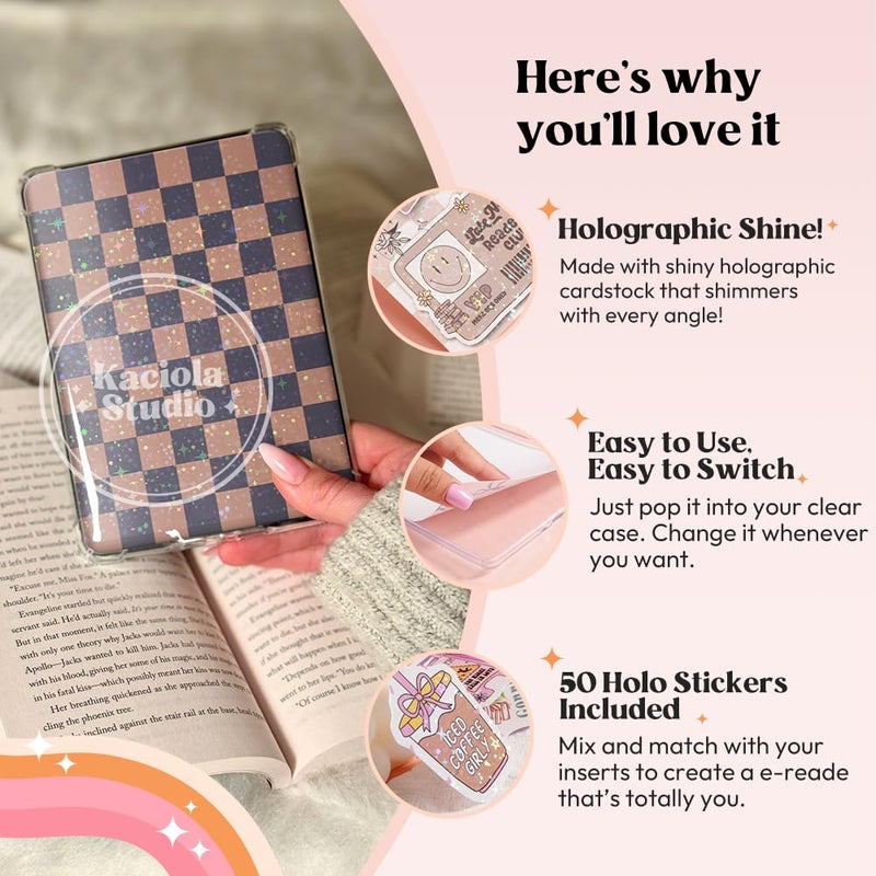KACIOLA STUDIO 8PCS Inserts Set for E-reader, 6 Type C Charms and 2 Charm Chain with 50PCS Stickers for E-reader, 6.9"x4.8" Insert Coffee Theme for Paper White11th/12th, Gifts for Booklovers - Image 5