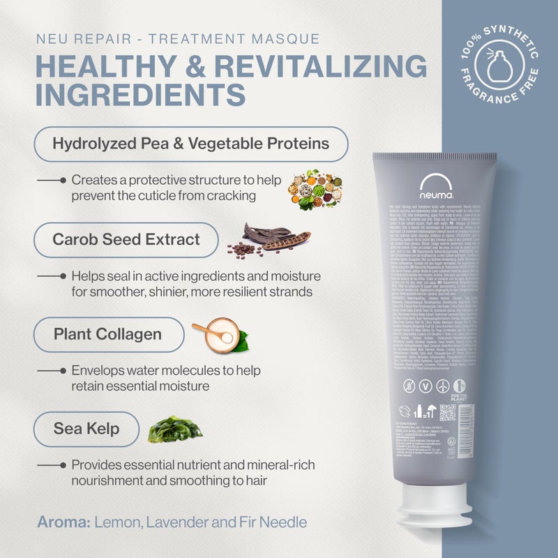 NEUMA Neu Repair Holiday Gift Set â€” Neu Repair Shampoo (8.5 Fl. Oz.), Neu Repair Conditioner (8.5 Fl. Oz.), and Repair Treatment Masque (5.1 Fl. Oz.) â€” Hair Repair Treatment for Damaged Hair - Image 4