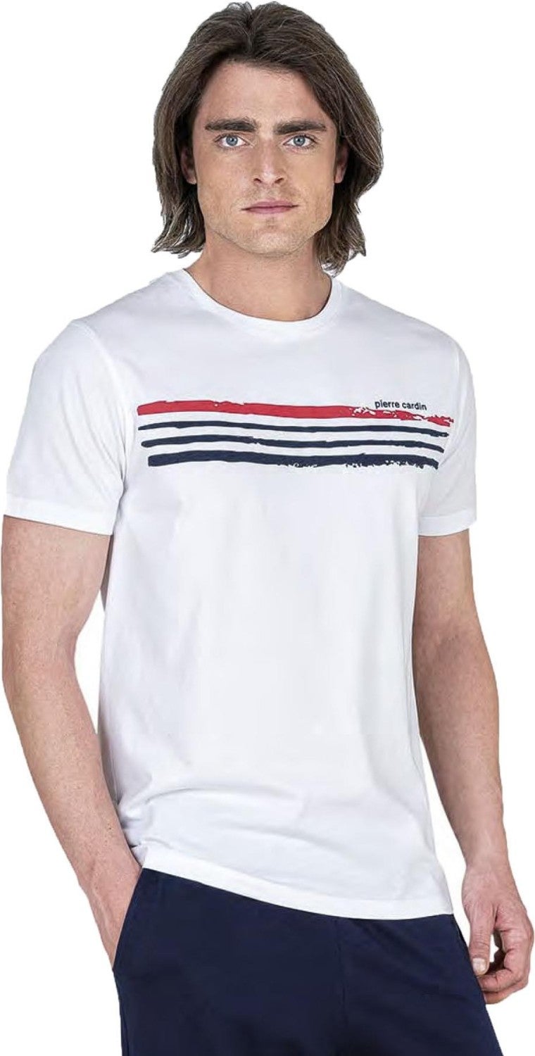 pierre cardin Crew Neck Short Sleeve Full Mold Men's Pajama Set, 100% Cotton, Pockets  - Image 2