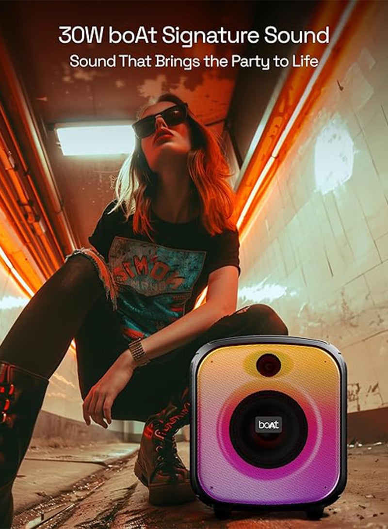 بوات سماعة بلوتوث PartyPal 63 Pro بقوة 30 واط وصوت مميز، كاريوكي مع ميكروفون، إضاءة RGB قابلة للتخصيص، ميكروفون لاسلكي، حتى 8 ساعات من التشغيل، BTv5.3، وضع TWS، تعزيز الجهير، AUX ومنفذ - - Image 3