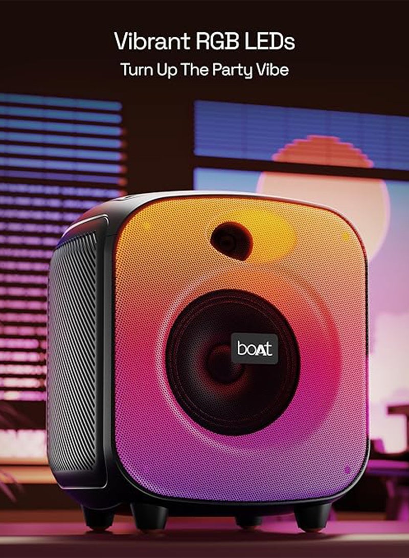 بوات سماعة بلوتوث PartyPal 63 Pro بقوة 30 واط وصوت مميز، كاريوكي مع ميكروفون، إضاءة RGB قابلة للتخصيص، ميكروفون لاسلكي، حتى 8 ساعات من التشغيل، BTv5.3، وضع TWS، تعزيز الجهير، AUX ومنفذ - - Image 4
