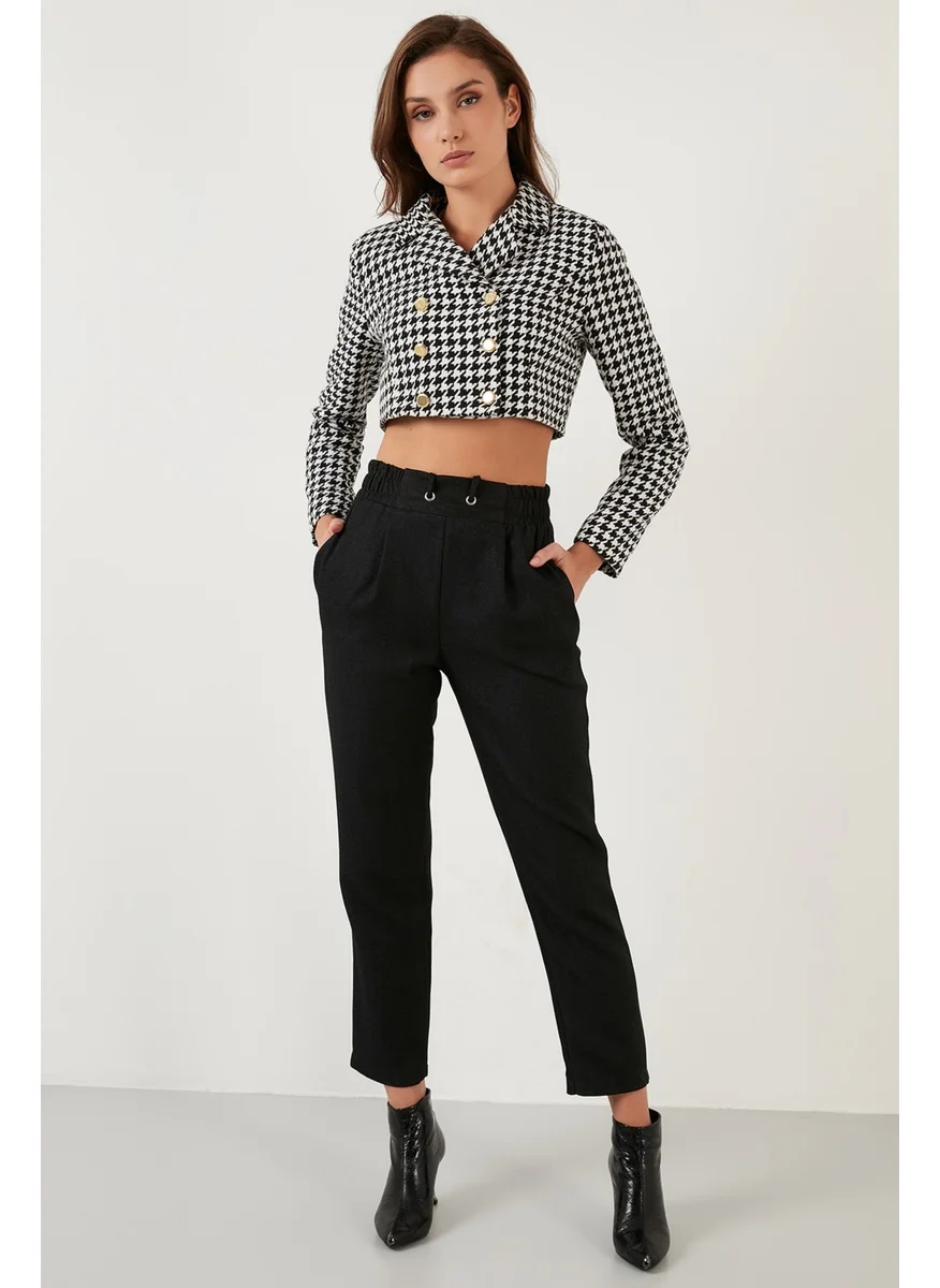 Lela Houndstooth Patterned Buttoned Slim Fit Crop Jacket Women's Jacket 611C007