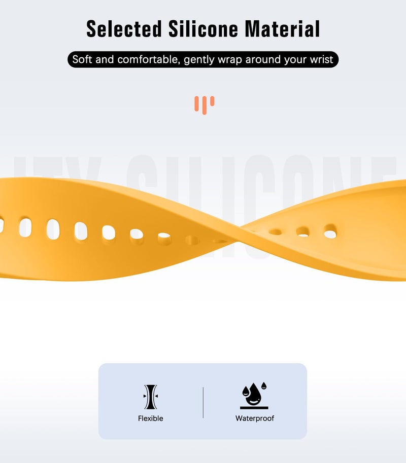 MoKo No Gap Band Compatible with Samsung Galaxy Watch 7 6 5 4 FE Band 40mm 44mm/Watch 5 Pro 45mm/6 4 Classic 43mm 47mm 42mm 46mm, 20mm Soft Silicone Sport Strap for Women Men, Yellow - Image 4