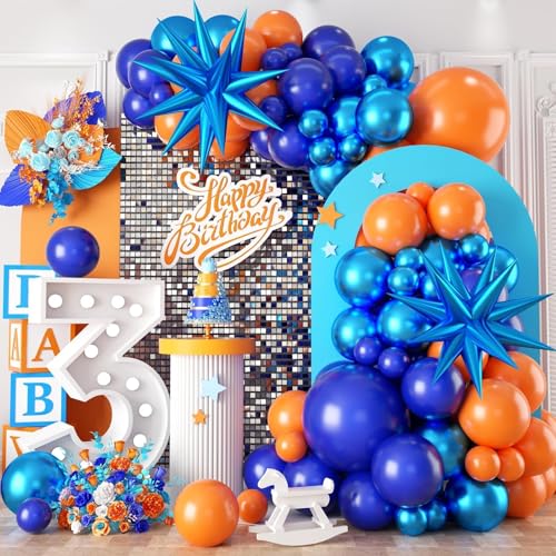 Sowide Orange Blue Balloon Garland Arch kitOrange and Royal Blue Balloons With Star Foil Balloons for Birthday Decoration Wedding Baby Shower Engagement DIY De - Image 1