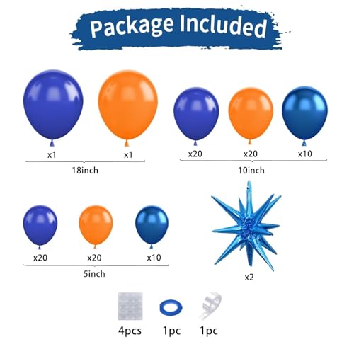 Sowide Orange Blue Balloon Garland Arch kitOrange and Royal Blue Balloons With Star Foil Balloons for Birthday Decoration Wedding Baby Shower Engagement DIY De - Image 5