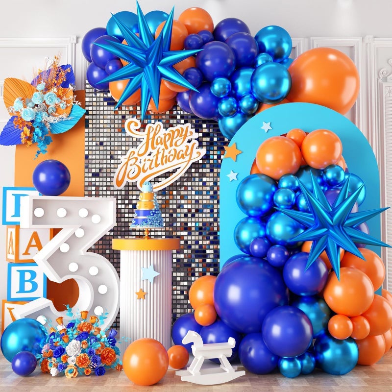 Sowide Orange Blue Balloon Garland Arch kitOrange and Royal Blue Balloons With Star Foil Balloons for Birthday Decoration Wedding Baby Shower Engagement DIY De - Image 3