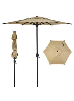 XiuWoo 7.5FT 2.3M Outdoor Patio Umbrella with Push Button Tilt and Crank 6 Sturdy Ribs UV Protection Waterproof for Garden Deck Backyard Pool Tan  - Image 1