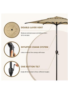 XiuWoo 7.5FT 2.3M Outdoor Patio Umbrella with Push Button Tilt and Crank 6 Sturdy Ribs UV Protection Waterproof for Garden Deck Backyard Pool Tan  - Image 2